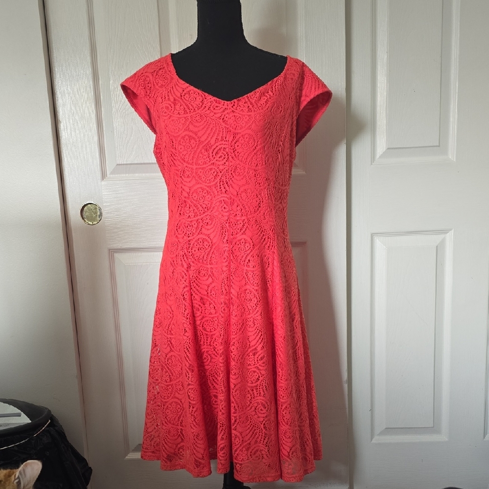 Liz Claiborne Coral Lace Fit-and-Flare Mini Dress